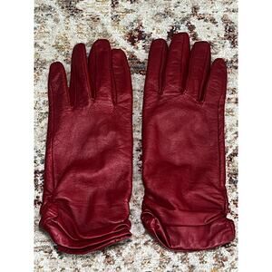 Red leather classic style winter gloves wear on a night out or holiday/ party